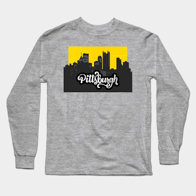 Pittsburgh Skyline Long Sleeve T-Shirt by polliadesign